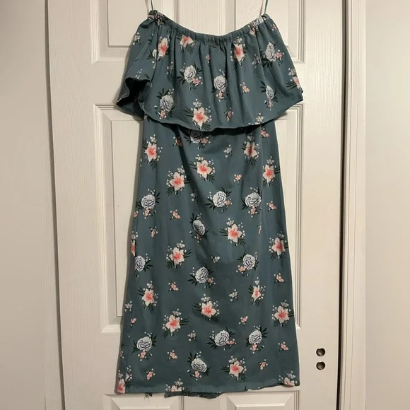 O’Neill ~ Green Floral Strapless Dress Front Side Slit Women’s Size Medium - Picture 5 of 5